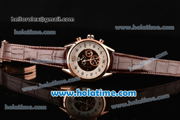 Tag Heuer Mikrograph Chrono Miyota OS10 Quartz Rose Gold Case with Brown Leather Strap and White/Brown Dial - Click Image to Close